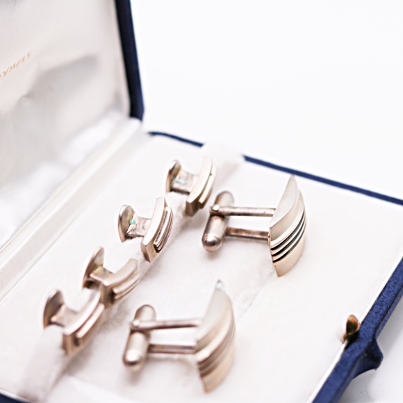 Mens Sterling Silver  Tuxedo Cufflinks and Studs - Picture 2 of 2